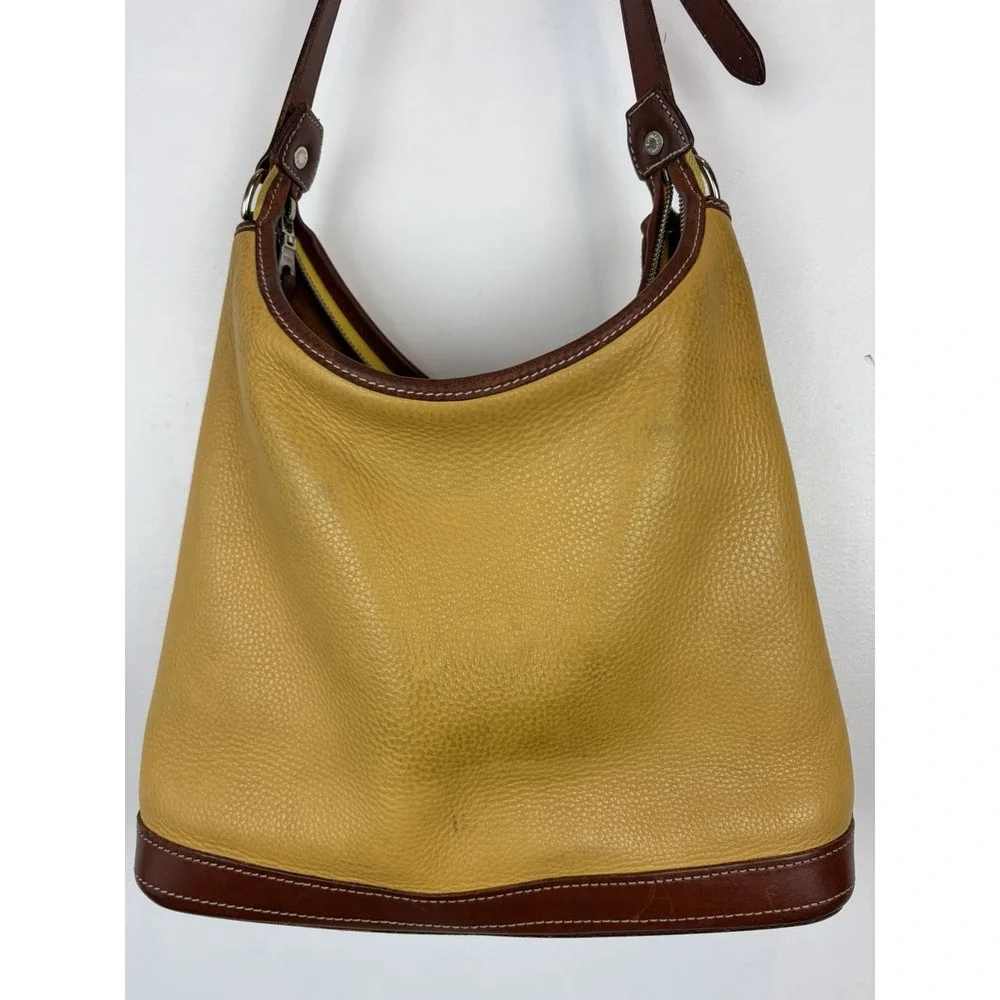 Dooney & Bourke Purse Pebble Leather Zip Satchel Shoulder Bag Mustard Yellow